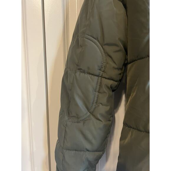 Quilted Coat Parka Moss Green with Faux Fur Trim Detachable Hood--Womens M - Picture 6 of 14
